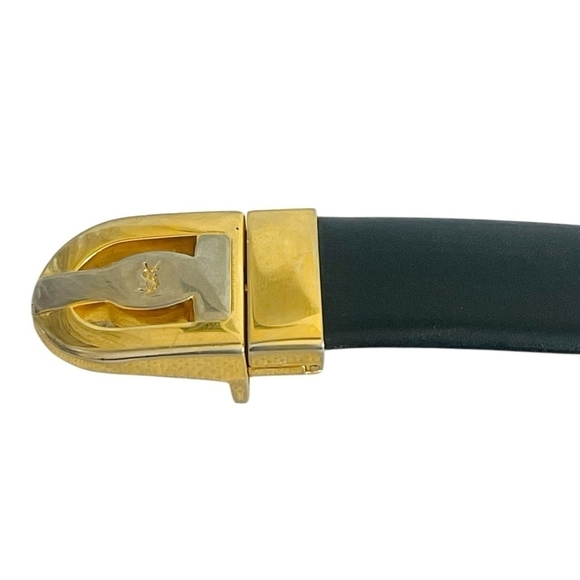 Rare Vintage Women Belt Authentic YSL Yves Saint Laurent Black Gold Leather Belt - Picture 3 of 6